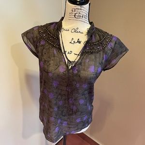 Theory floral top with beaded neckline